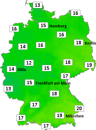 Deutschlandkarte mit Frühtemperaturen am 28.07.2024