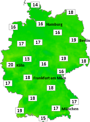 Deutschlandkarte mit Abendtemperaturen am 28.07.2024