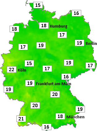 Deutschlandkarte mit Abendtemperaturen am 29.07.2024