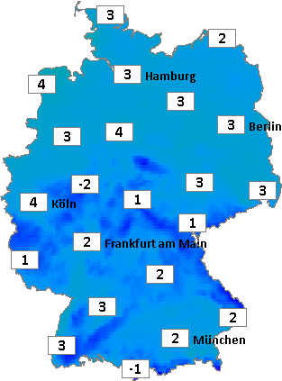 Deutschlandkarte mit Mittagstemperaturen am 21.11.2024