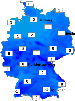 Deutschlandkarte mit Abendtemperaturen am 21.11.2024