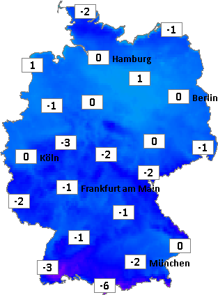 Deutschlandkarte mit Frühtemperaturen am 22.11.2024