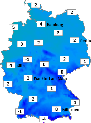 Deutschlandkarte mit Mittagstemperaturen am 22.11.2024