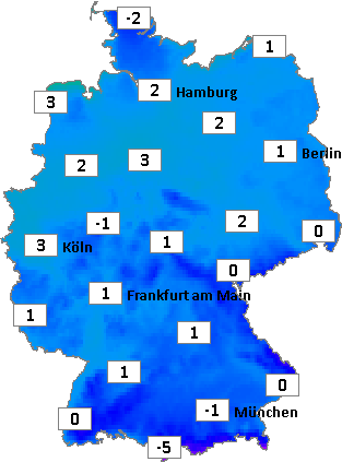 Deutschlandkarte mit Abendtemperaturen am 22.11.2024