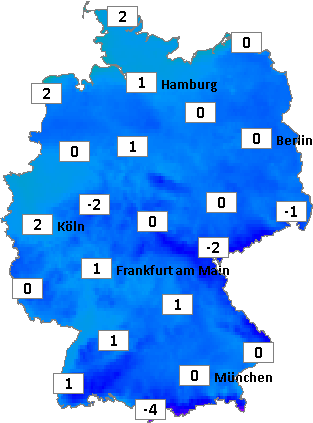 Deutschlandkarte mit Frühtemperaturen am 23.11.2024