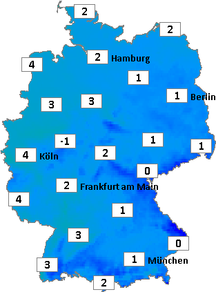 Deutschlandkarte mit Abendtemperaturen am 23.11.2024