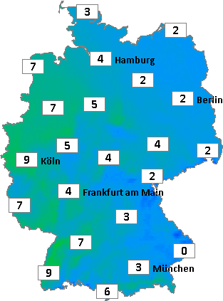 Deutschlandkarte mit Frühtemperaturen am 24.11.2024