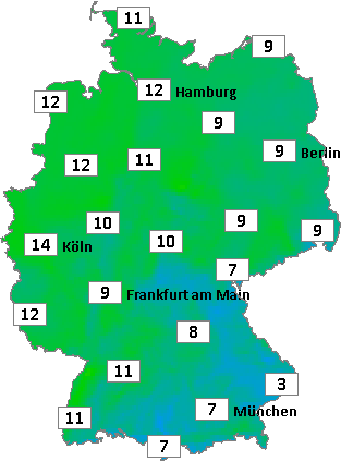 Deutschlandkarte mit Abendtemperaturen am 24.11.2024